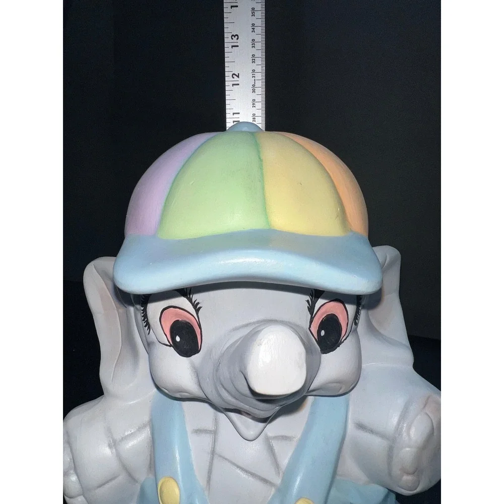 Vintage Ceramic American Bisque Elephant Cookie Jar Pastel Hand Painted Nursery